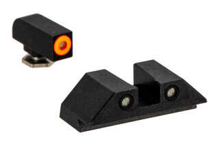 Night Fision Perfect Dot Night Sight Set with square notch, Orange front and Black rear ring for standard Glock handguns.